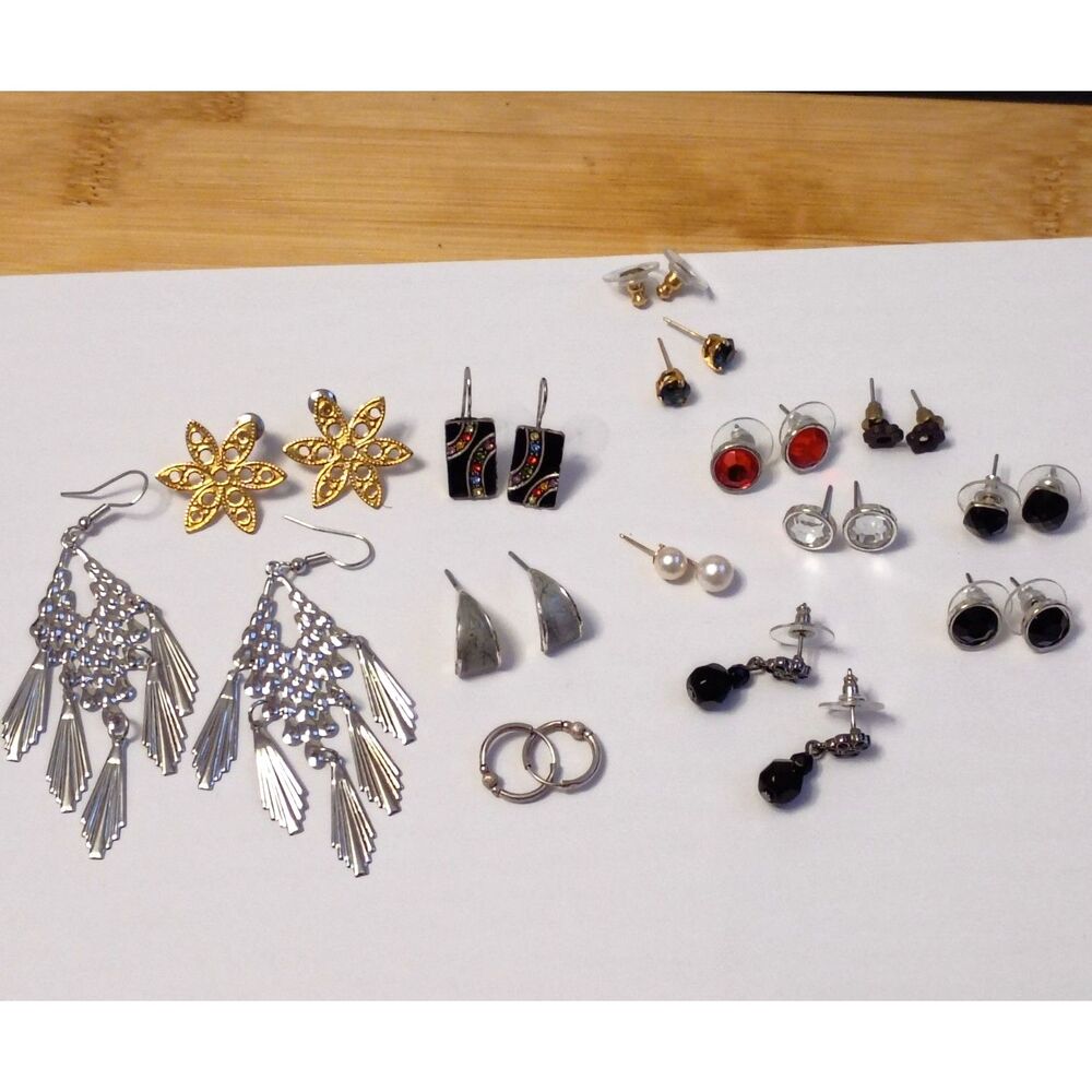 Collection of Thirteen Various Earrings, Dangles Chandelier Geometric and Studs